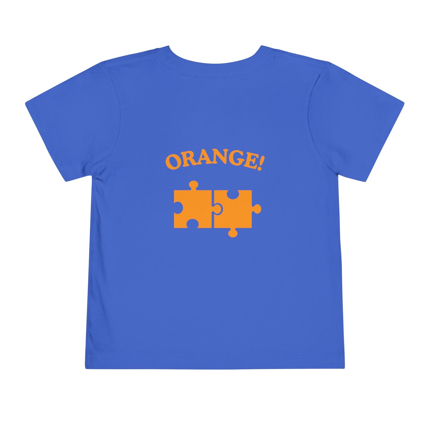Toddler “What Color Is This?” Tee – Orange with Puzzle Piece (Back Print)