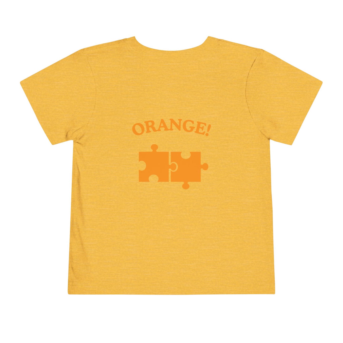 Toddler “What Color Is This?” Tee – Orange with Puzzle Piece (Back Print)