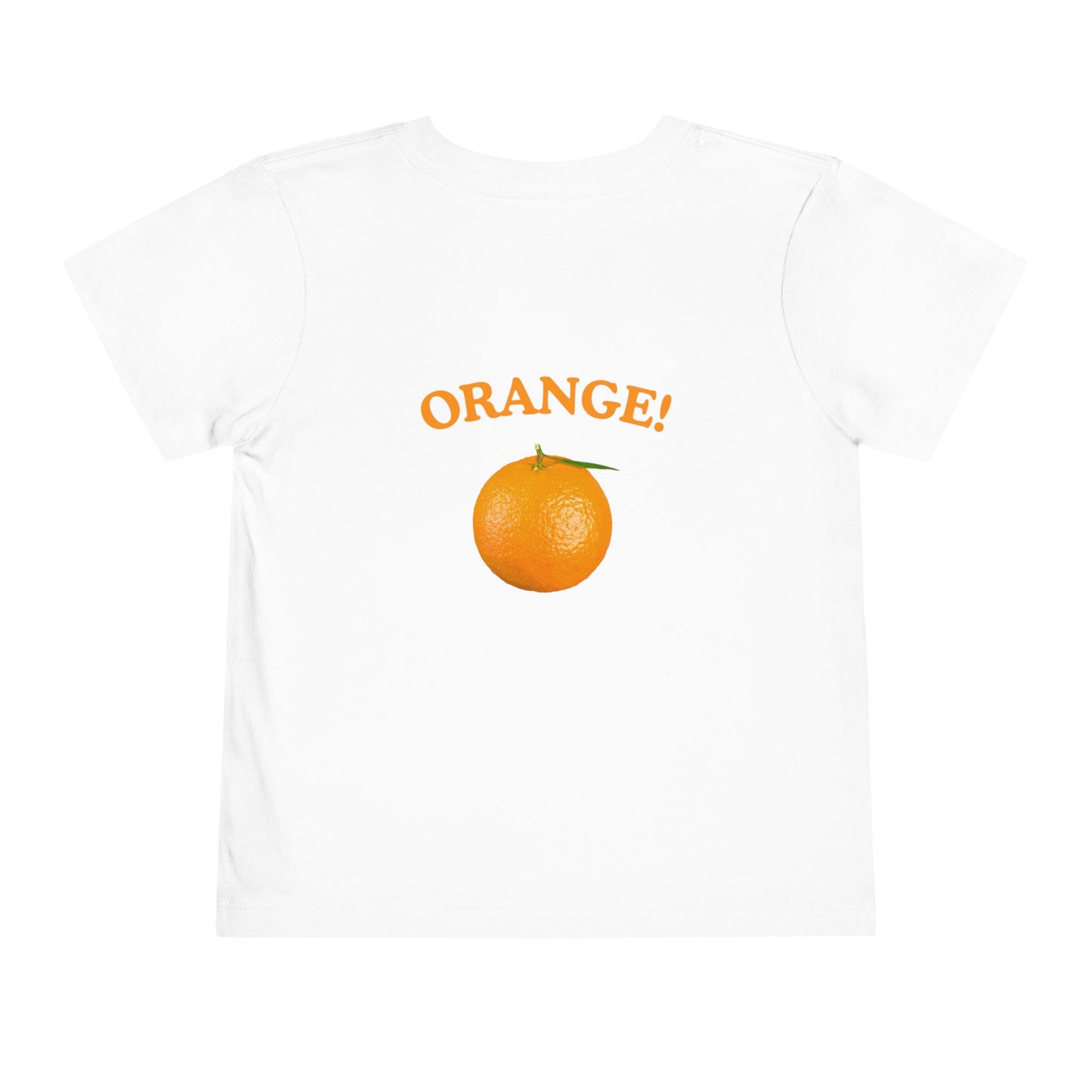 Toddler “What Color Is This?” Tee – Orange with Fruit (Back Print)